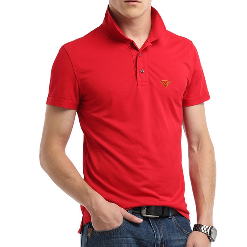 红色透气速干面料短袖polo衫